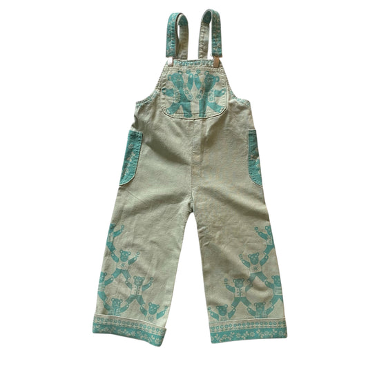 Vintage teddy bear linen/ cotton blend dungarees - approx age 2 years