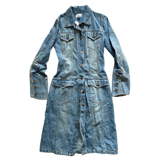 Vintage H&M long lined denim coat jacket with 4 pockets      
        
Size S /8