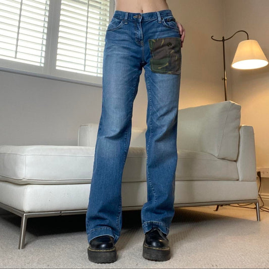 Reworked GAP straight leg denim jeans with camo patch W32