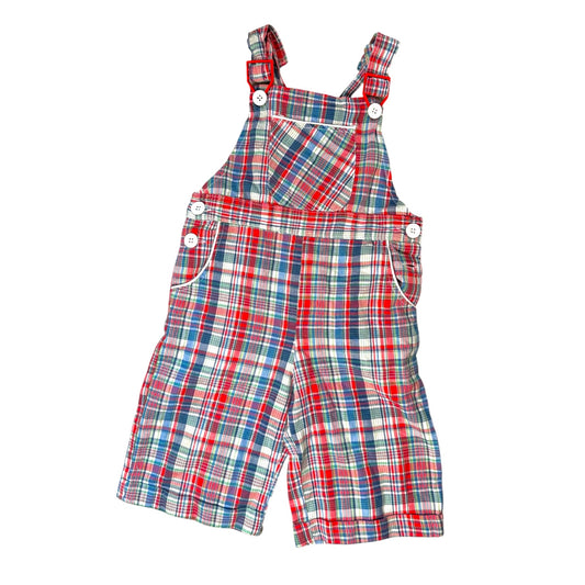 Vintage lightweight cotton check print dungaree shortalls. Size 2-3 years
