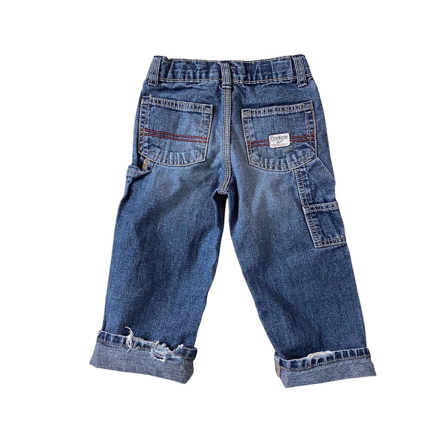 Osh kosh denim jeans with puzzle piece embroidered patches by loved again club 🧩🧩🧩 size 2-3 years