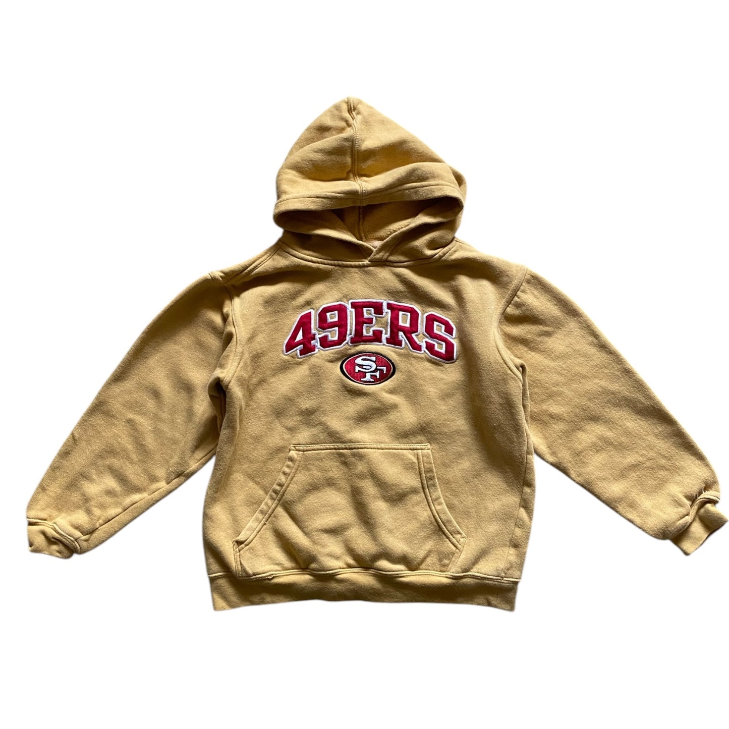 Vintage NFL San Francisco 49ers mustard yellow hoodie. Approx 8 years
