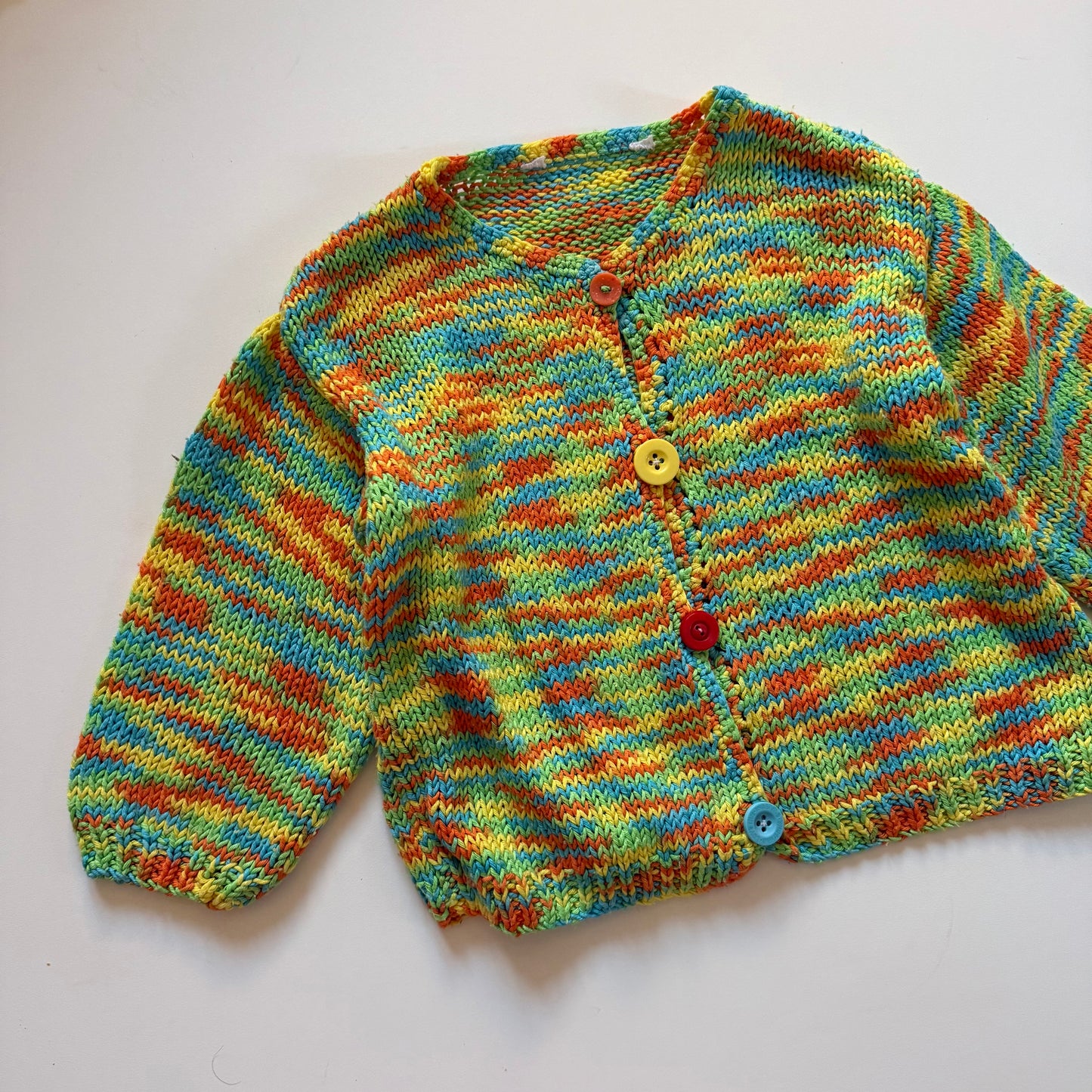 Knitted multicoloured cardigan. Size approx 2 years