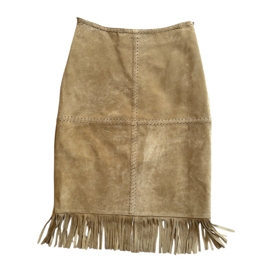 Vintage beige bohemian suede tassel skirt size 8