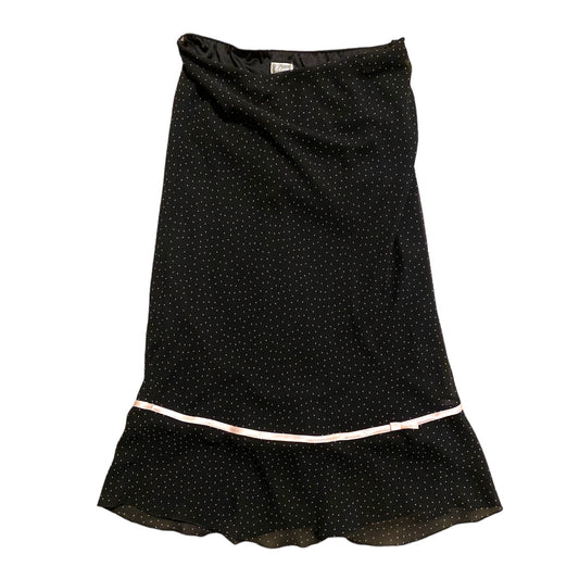 Vintage noughties 2000s Etam black & baby pink spotty mid length skirt. Size 10