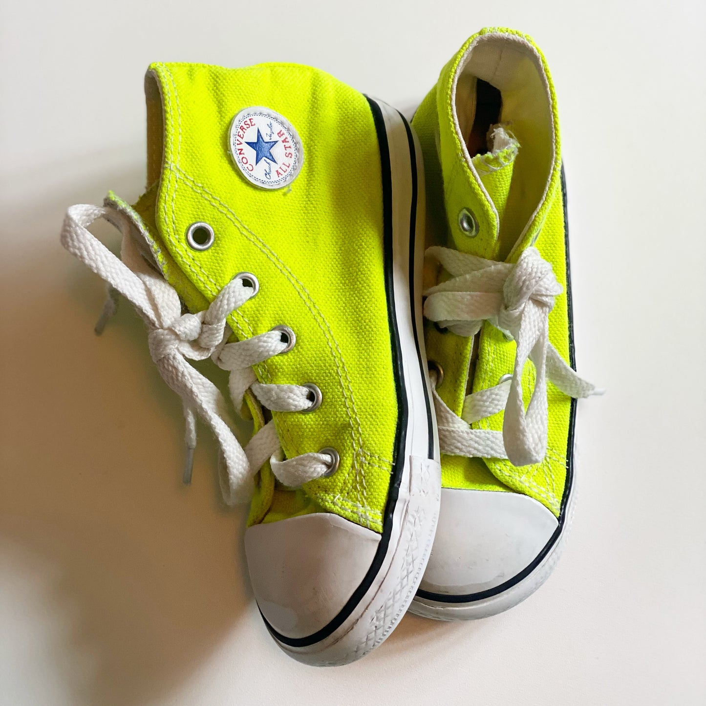 Neon yellow preworn high top converse UK9