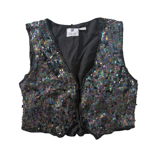 Vintage new look black sequin beaded dress waistcoat. Size 8-10.