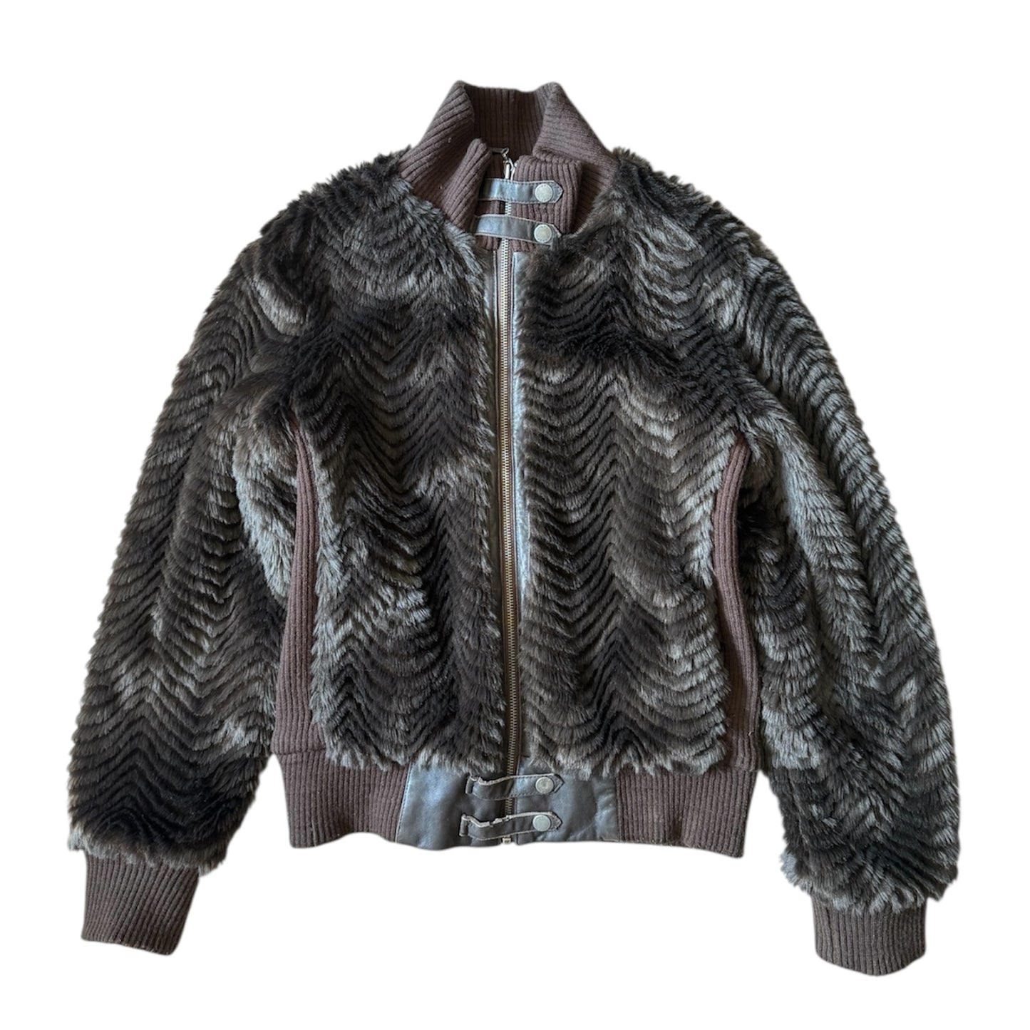 Vintage Y2K John Richmond brown faux fur jacket size 12