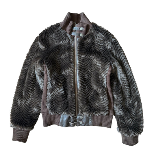 Vintage Y2K John Richmond brown faux fur jacket size 12