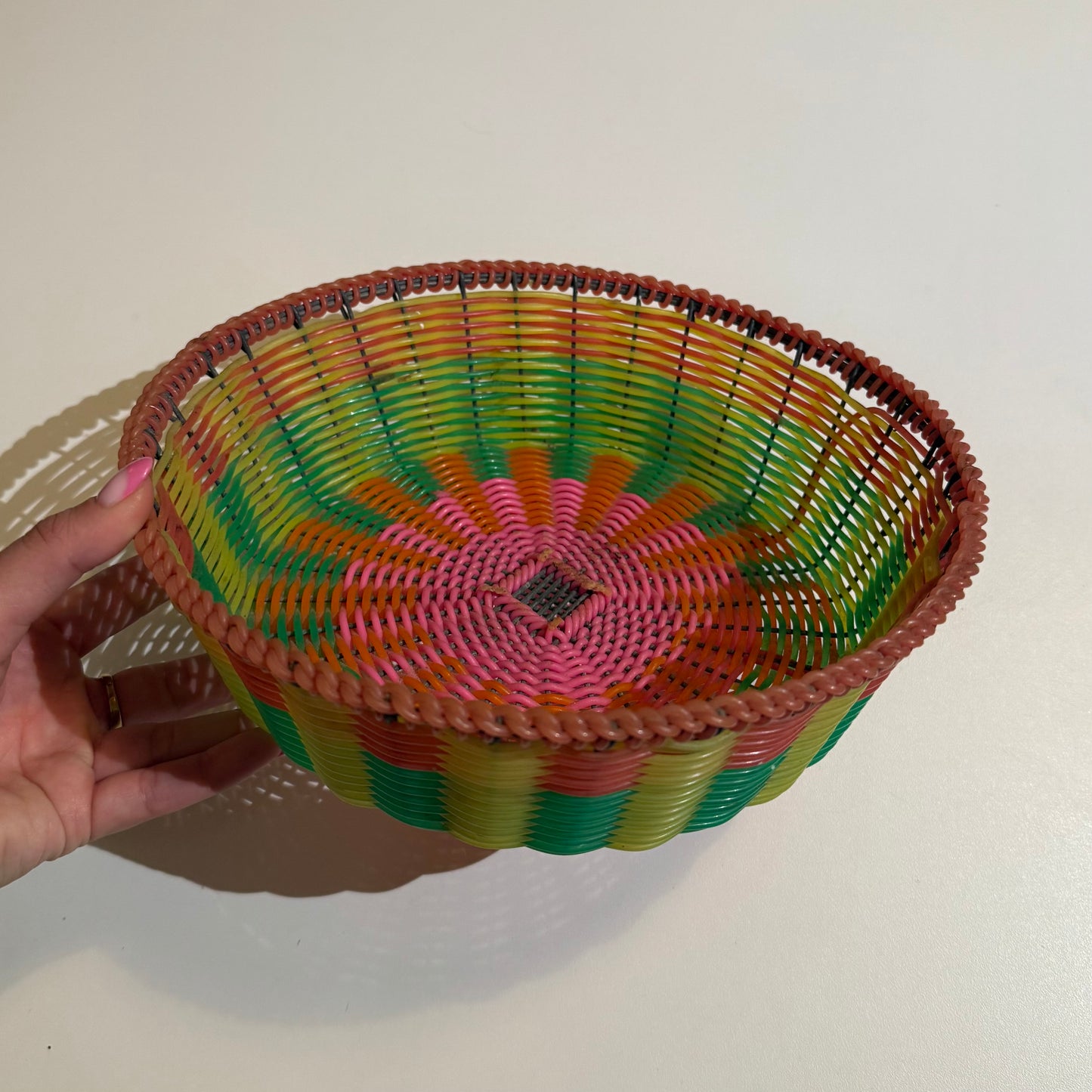 Vintage colourful basket perfect for Easter eggs.