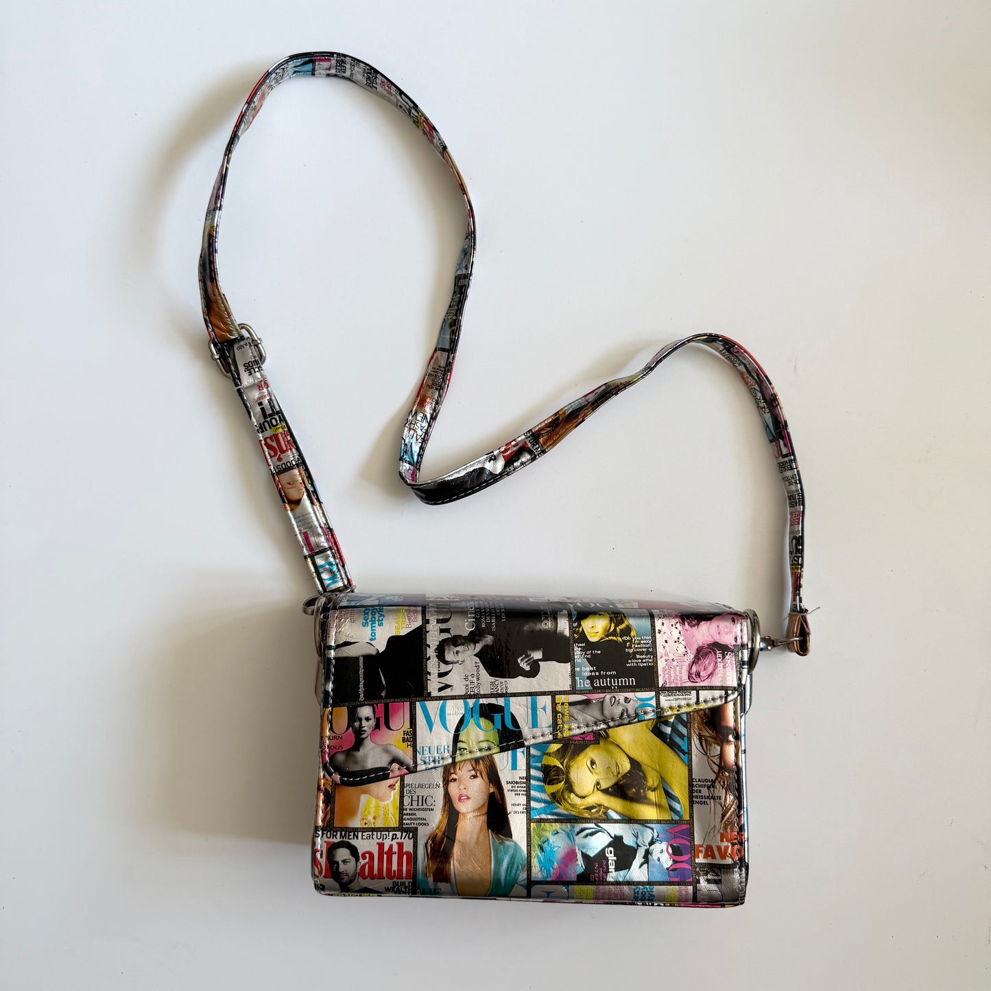 Vintage recycled vogue printed magazine bag.