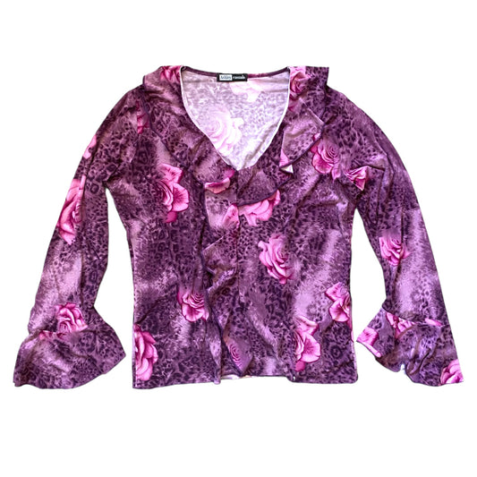 Vintage Y2K floral flared sleeve long sleeve purple top / approx size 10-12