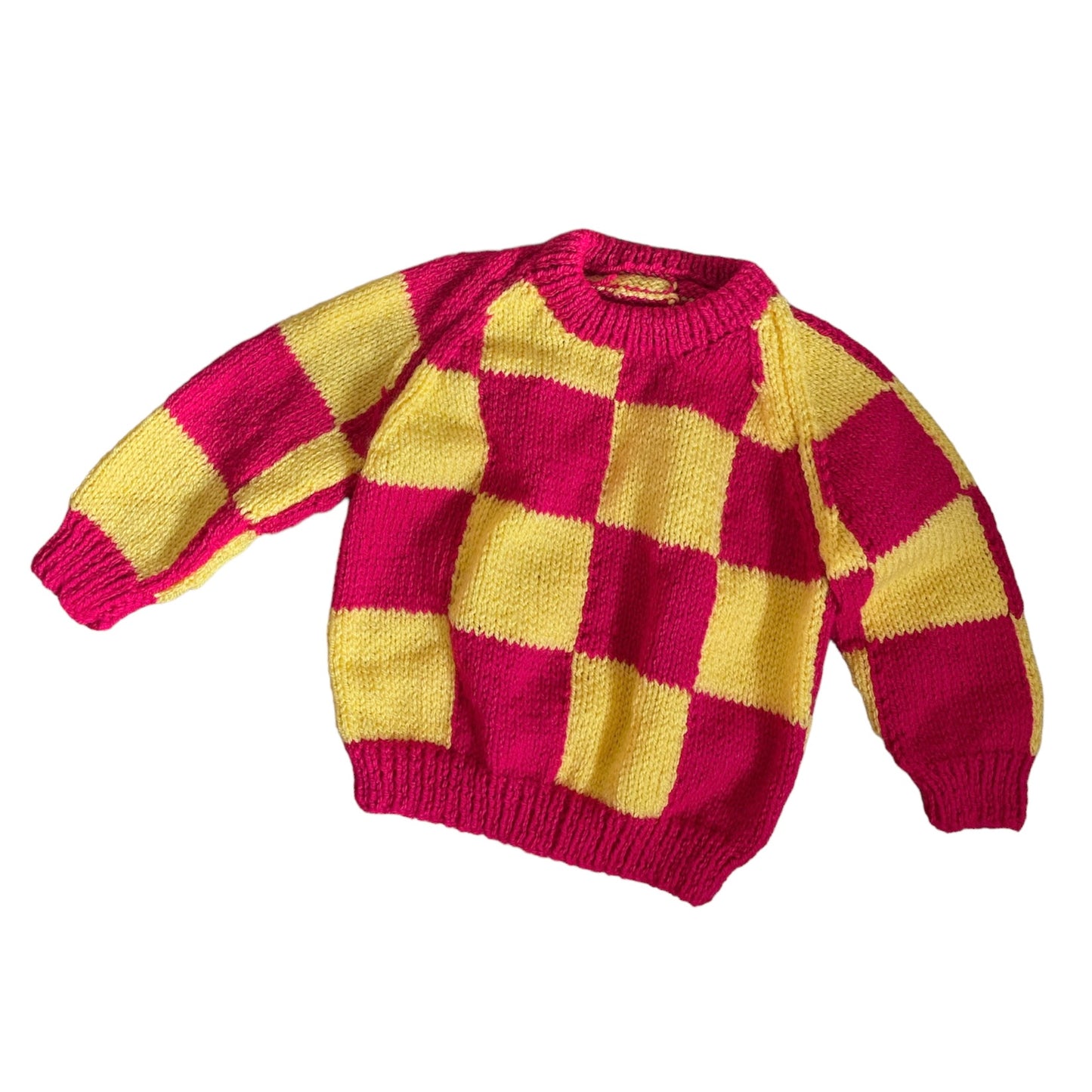 Hand knitted checker board jumper 9-12 months