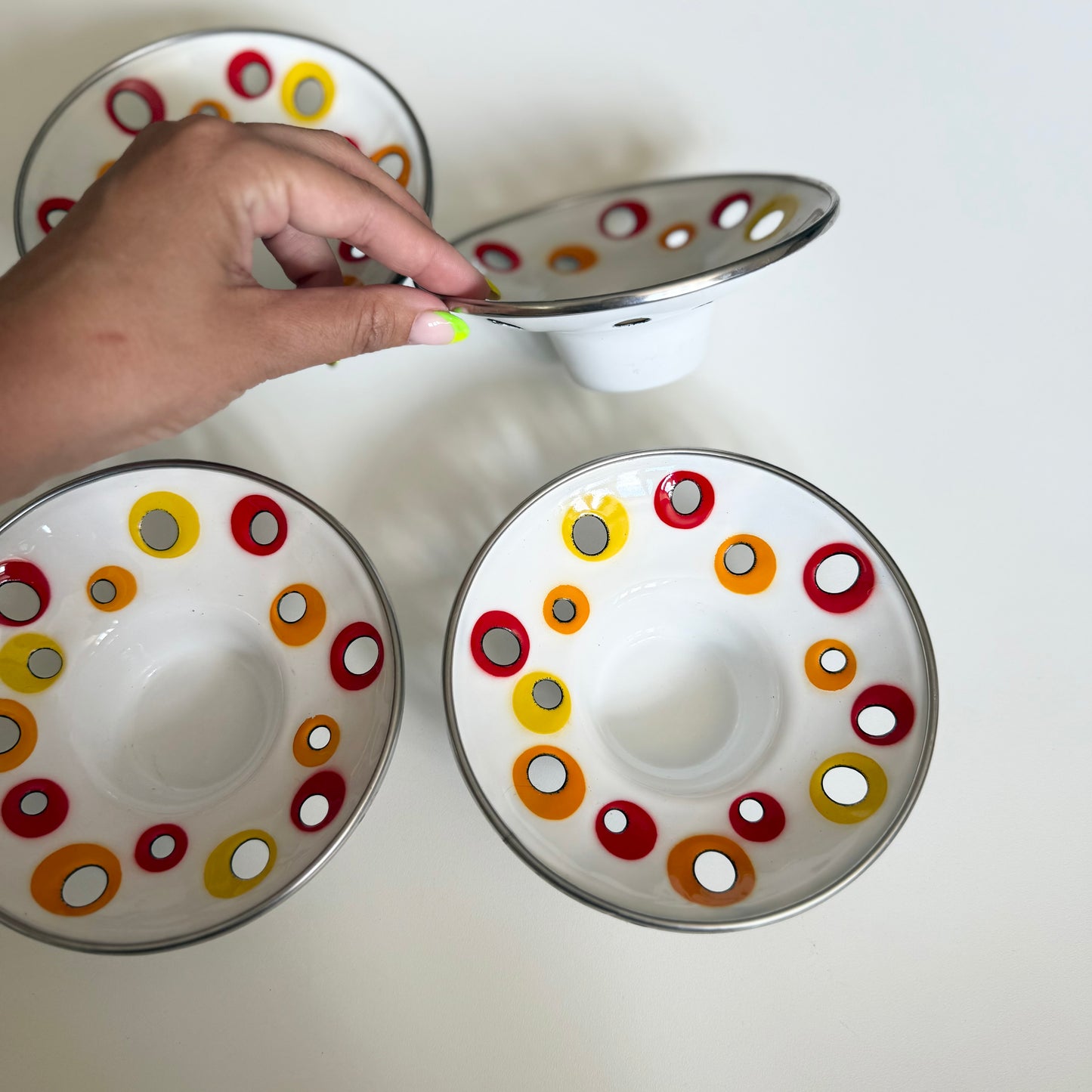 Vintage IKEA set of 4 enamel metal tea light candle holders.