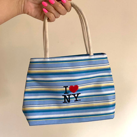 2000s vintage blue striped nylon tote bag