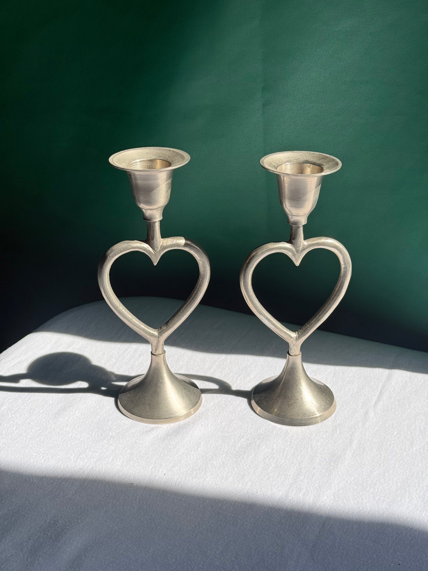 Vintage silver-plated heart shaped taper candleholders