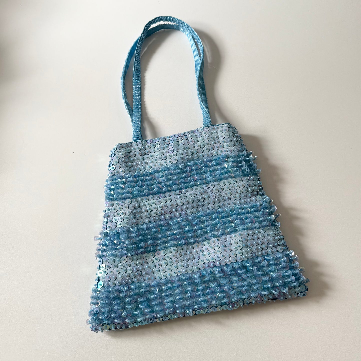Vintage Y2K summery baby blue sequin beaded tote bag