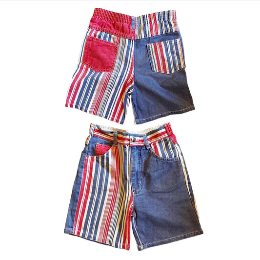 Red & navy blue striped vintage shorts ~ fit like a size 4/5 years