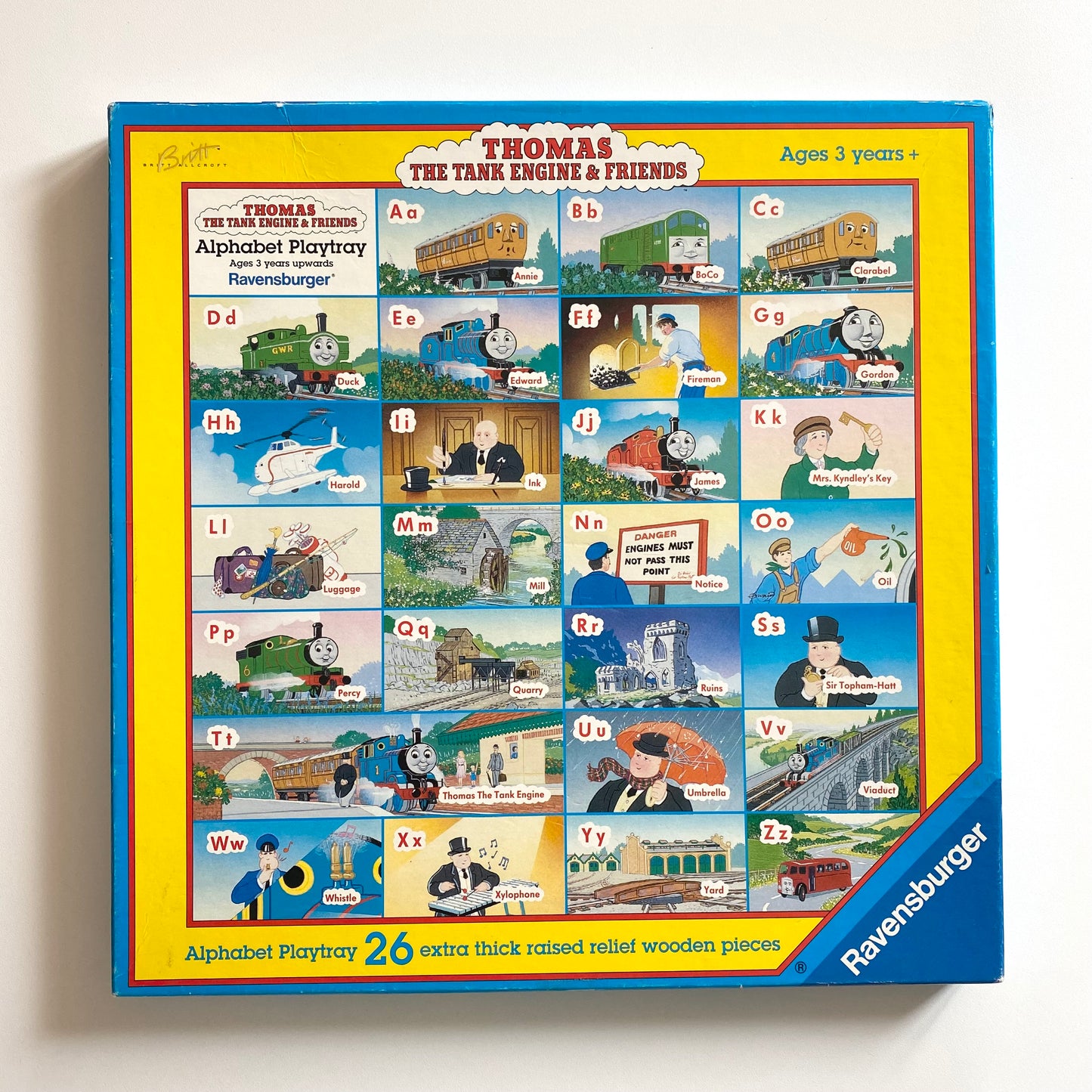 Vintage 1996 wooden Thomas the tank engine alphabet playtray puzzle.