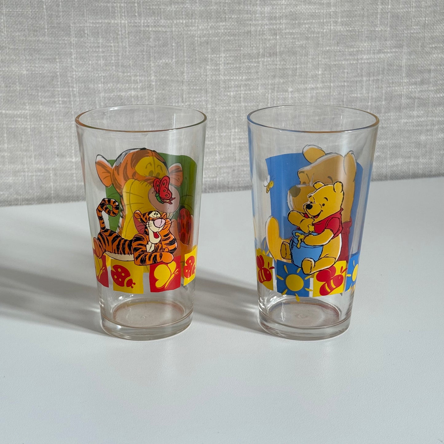 Set of two vintage Winnie the Pooh glass tumblers
