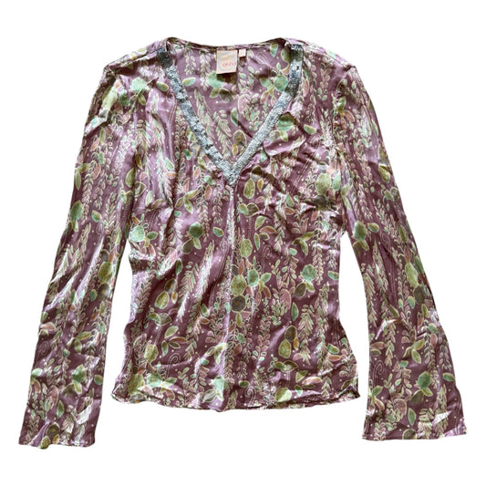 Vintage ‘aisha’ pale pink patterned puresilk top. Size 10