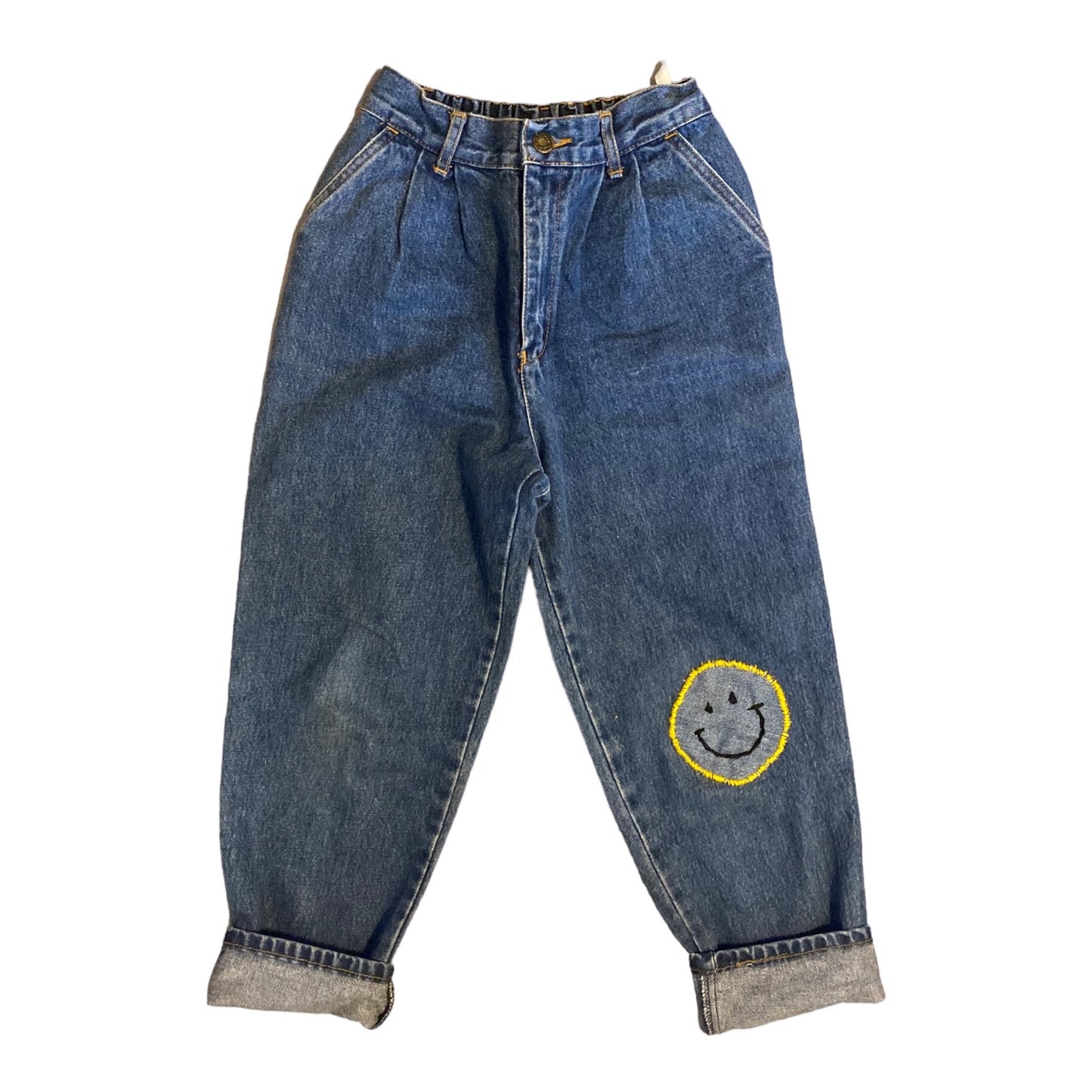 Reworked smiley face vintage jeans age 8-9 years