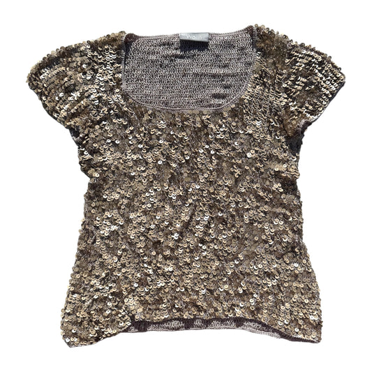Vintage Y2K Wallis sequin gold tshirt. Size 10-12