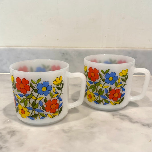 1960s vintage floral glass/ceramic mugs set of 2