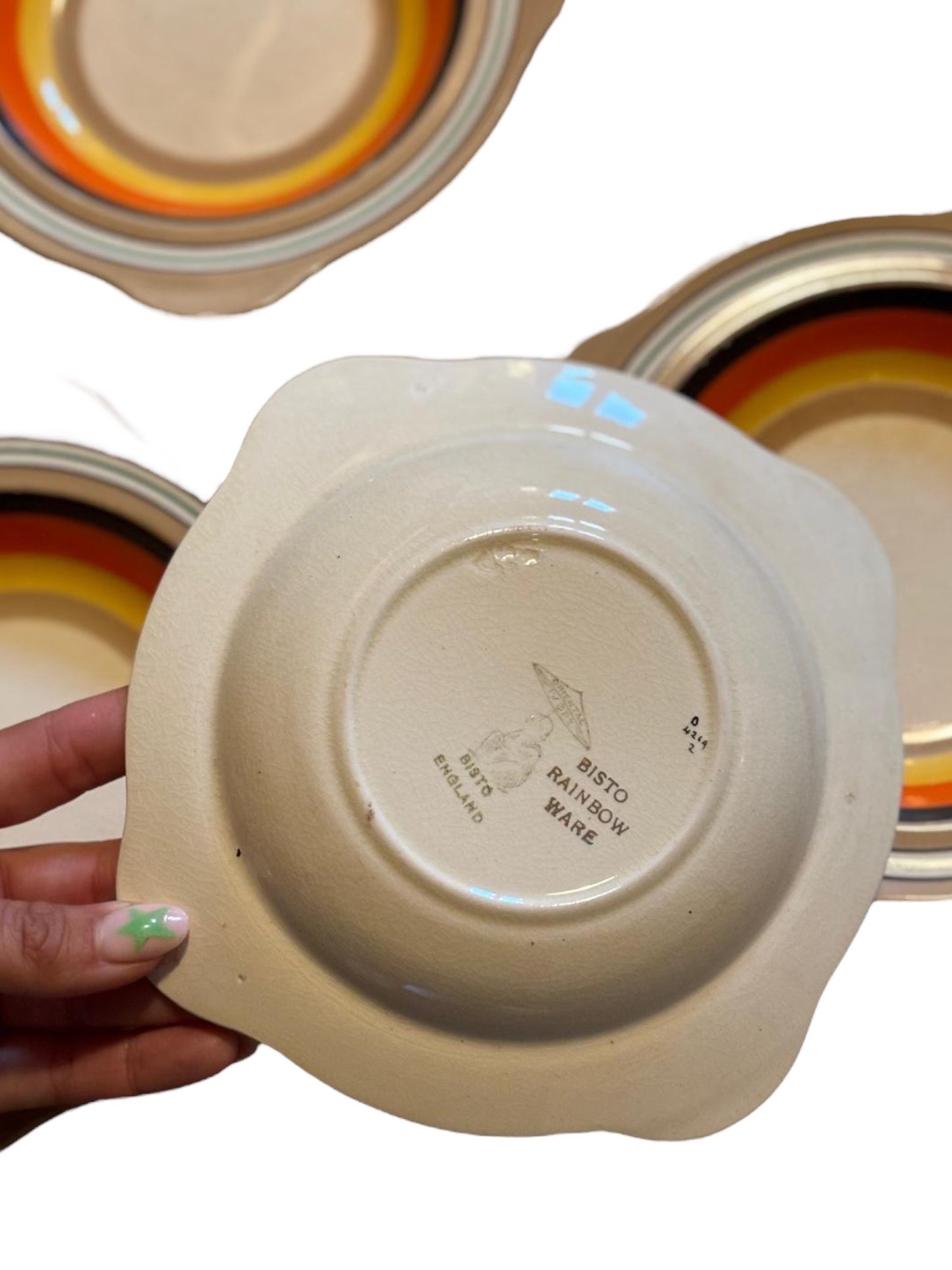 Set of vintage mid century striped desert bowls