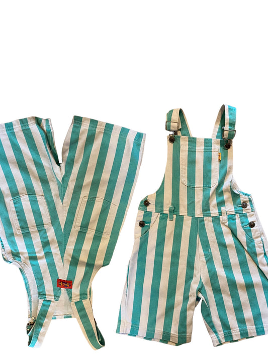 Vintage striped mint green shortalls 10-11 years