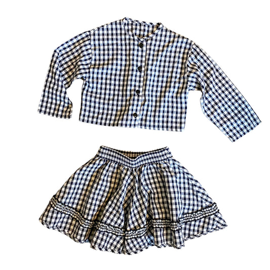 Vintage monochrome gingham two piece set 2 years