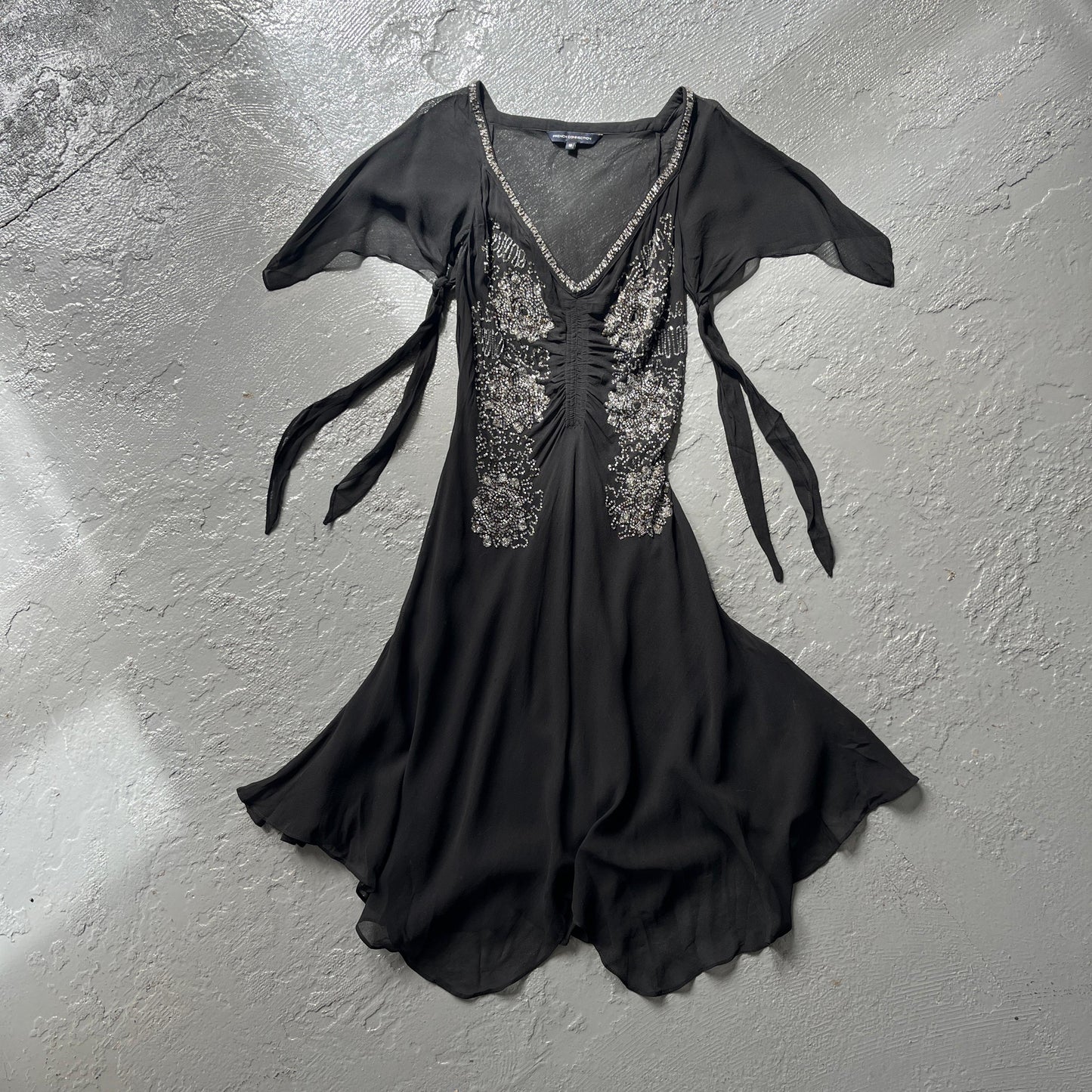 Vintage french connection beaded floaty fairy mid length dress. Size 10.