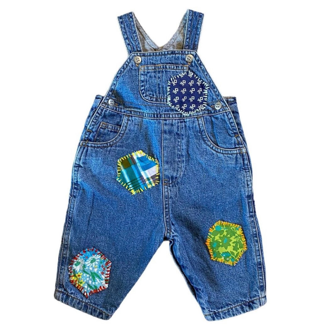 Vintage mother care dungarees with patches 0-3 months