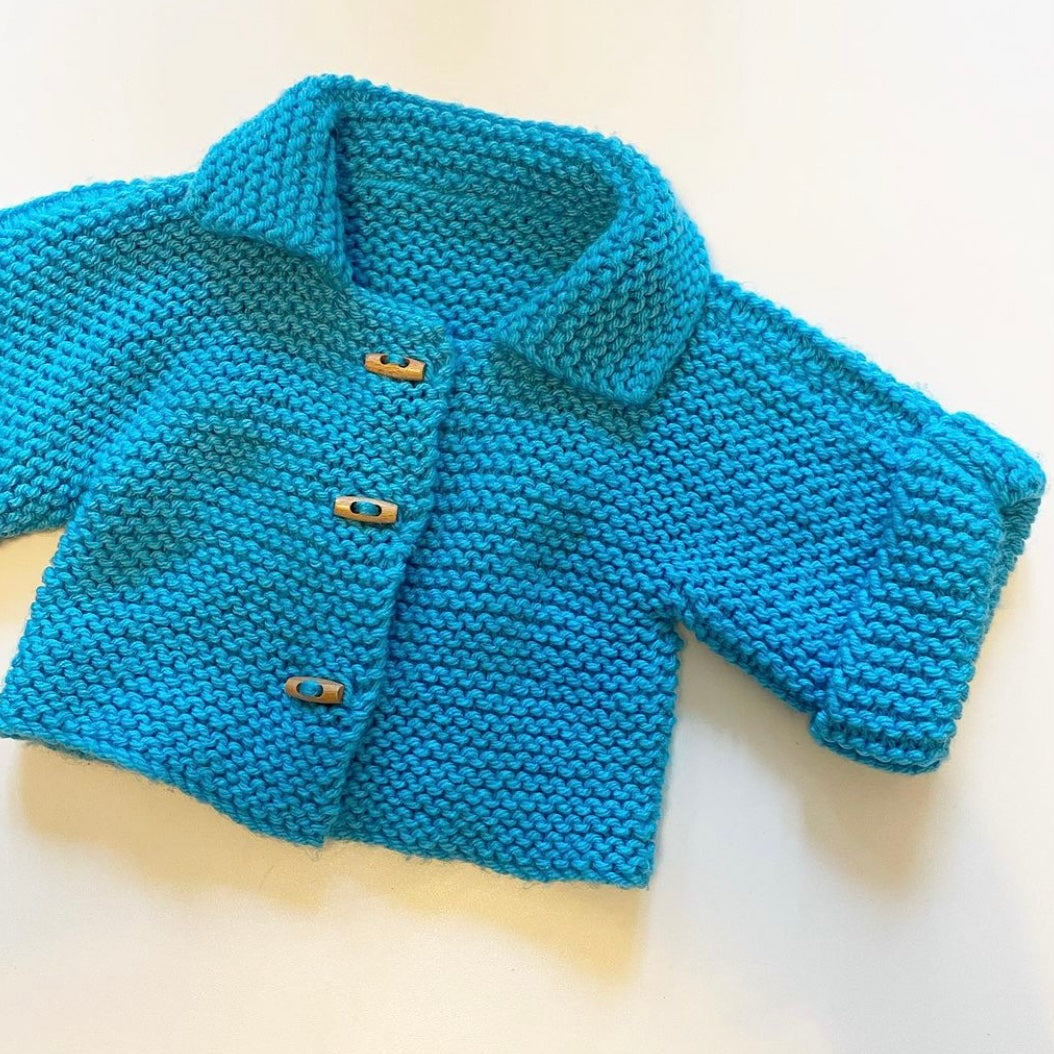 Chunky knit turquoise short sleeved cardigan age 18 month - 2 years