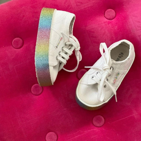 Glittery rainbow soled superga pump trainers size 6