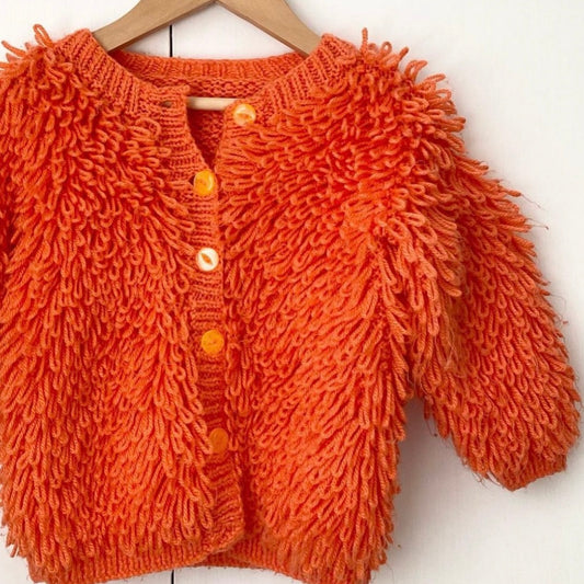 Shaggy orange knitted cardigan age 12-18 months