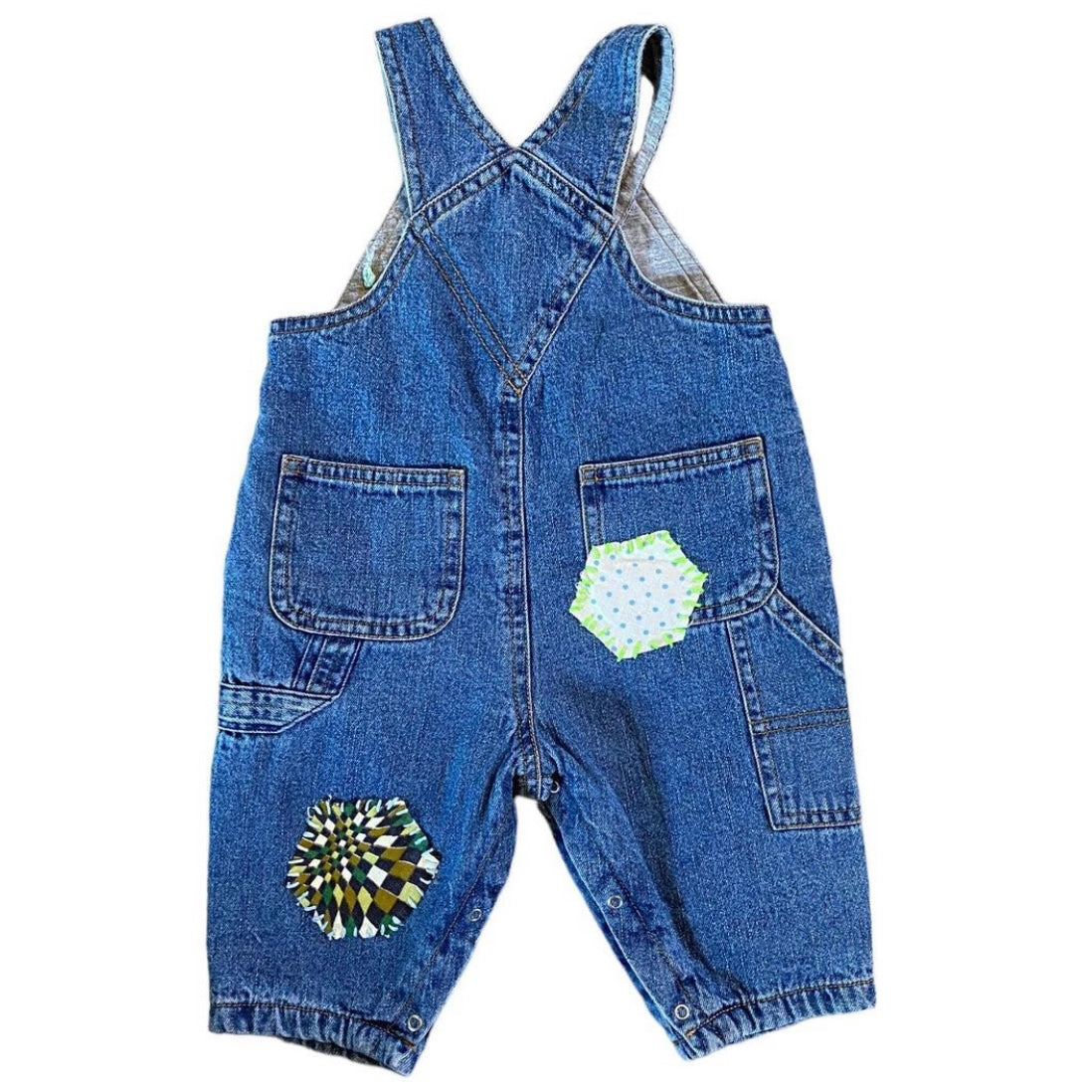 Vintage mother care dungarees with patches 0-3 months