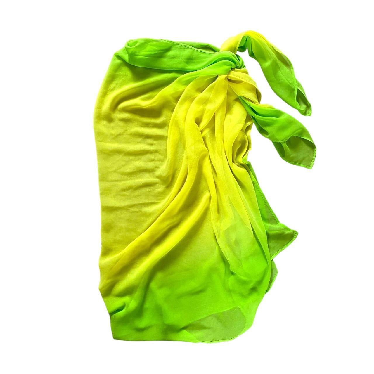 Vintage Y2K neon yellow & green sheer long lined wrap skirt with tie - one size