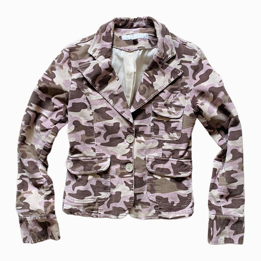 y2k 2000s corduroy camo print blazer jacket in pink and khaki / cargo style 

Brand - Amisu / size 6