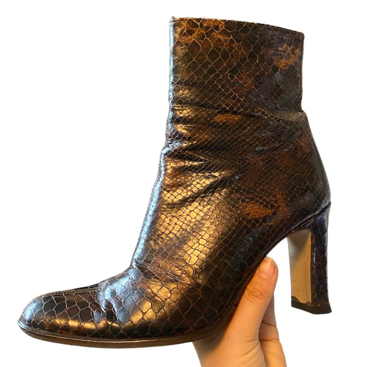 A classic pair of snake print genuine leather vintage ankle boots

Size 4.