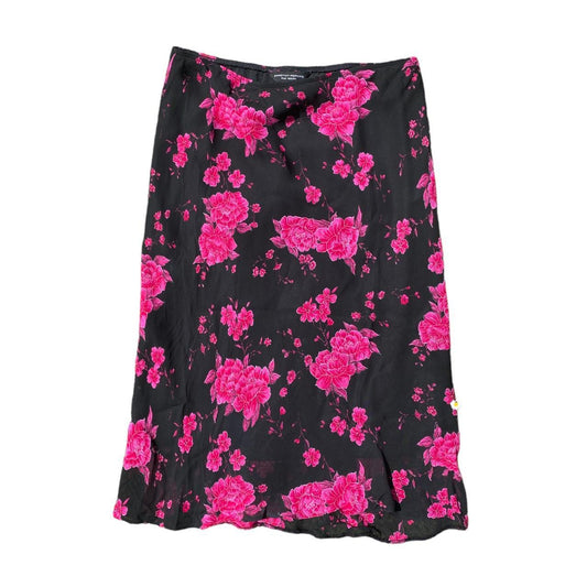 Vintage Y2K dorothy perkins black & pink mid length floral skirt / Size 12-14