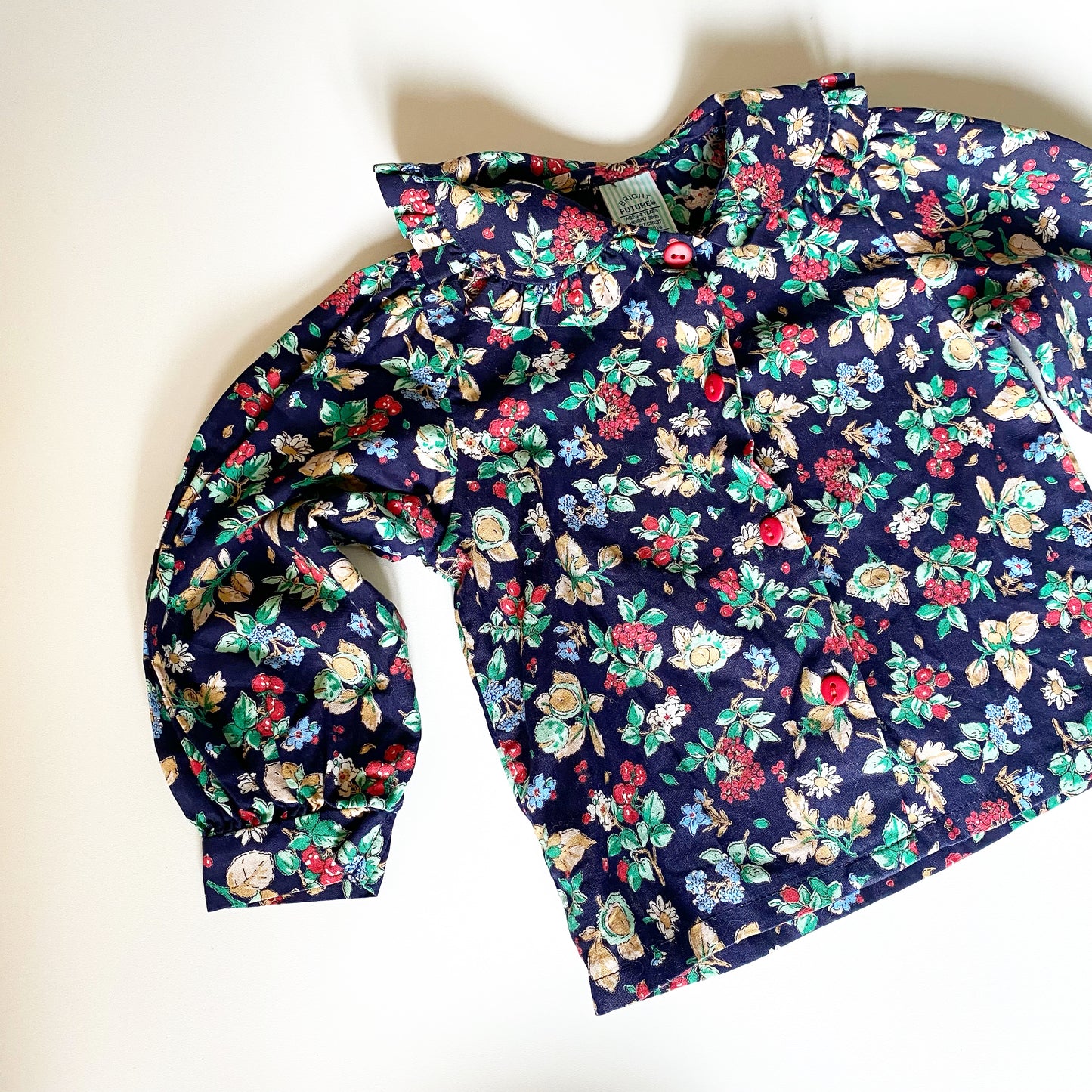 Bright futures vintage fruit floral printed collared shirt / age 2-3 years