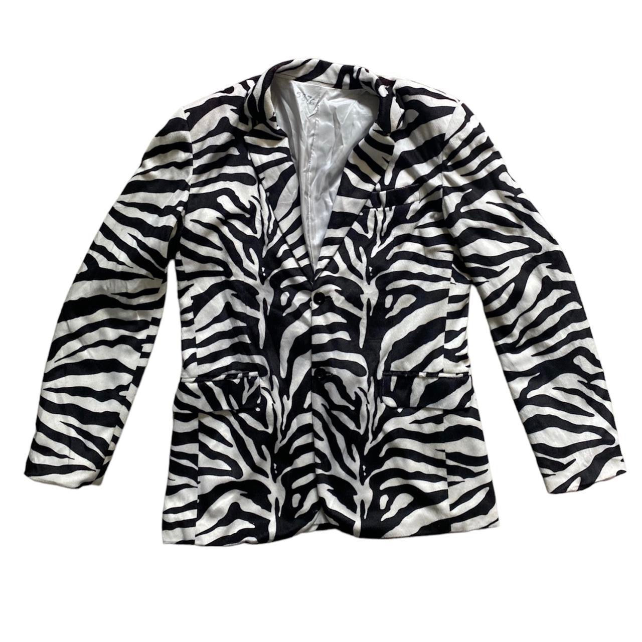 Zebra animal print Y2K oversized faux suede blazer jacket size M