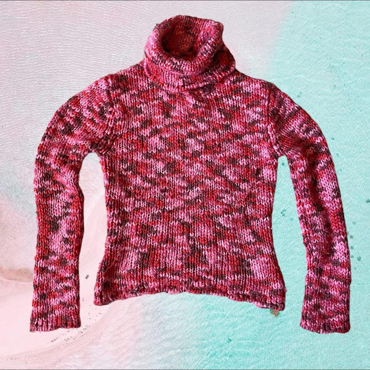 Chunky knitted roll neck jumper in fuchsia pink size S