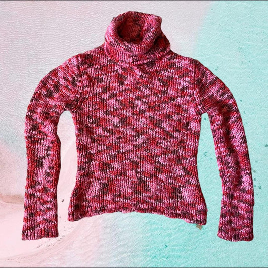 Chunky knitted roll neck jumper in fuchsia pink size S