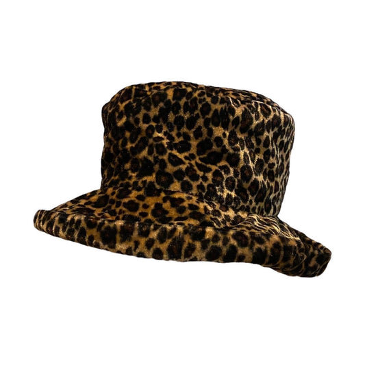 90s faux fur leopard print bucket hat