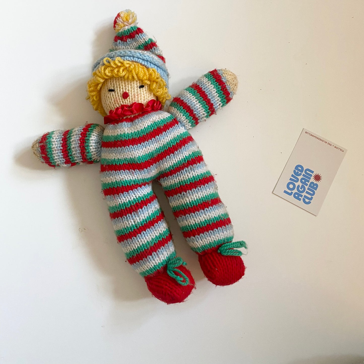 Vintage striped Knitted clown soft toy