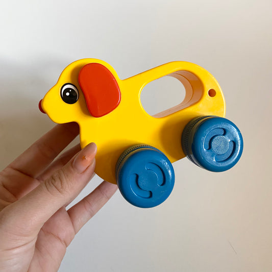 80s colour block mini dog toy on wheels