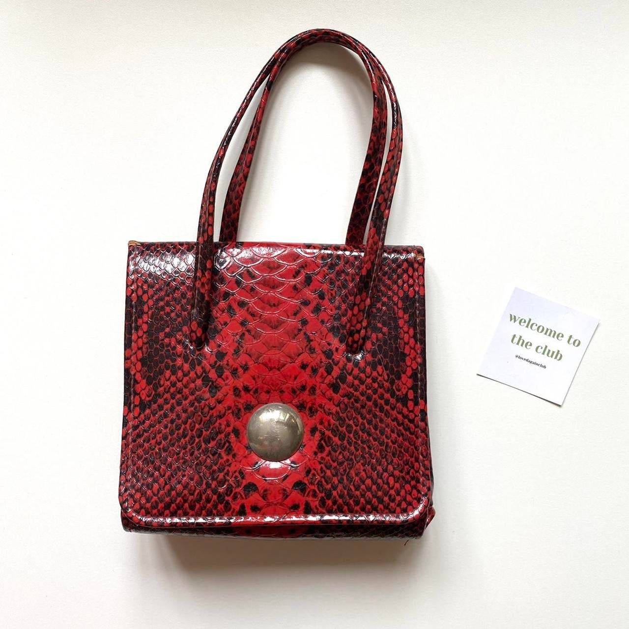 Black and Red Statement snake print mini tote bag