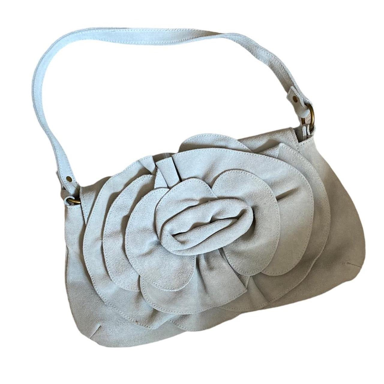 Y2K principles suede baby blue flower ruched shoulder bag